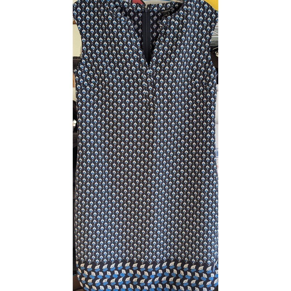 Ann Taylor Loft Black Blue Floral V-Neck Sleeveless  Dress Size S